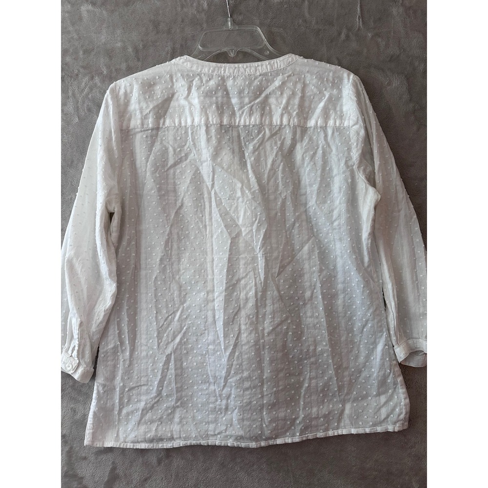 Talbots White Swiss Dot Pintuck Top Womens‎ Medium 3/4 Sleeve Cotton Blouse - Picture 10 of 10